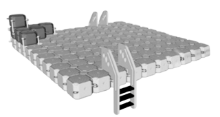 Badplattform Sunnydock 5 x 5 meter med 2 badstegar och dykbord, grå, flytkapacitet 8750 kg