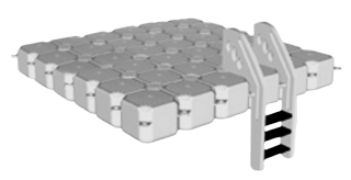 Badplattform Sunnydock 3 x 3 meter med badstege, grå, flytkapacitet 3150kg