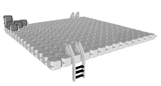 Badplattform Sunnydock 7 x 7 meter med 2 badstegar och dykbord, grå, flytkapacitet 17150 kg
