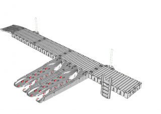 Badbrygga Rotodock 13,9 x 1,5 meter med 2 JetPort Plus vattenskoterbryggor,  Flytkapacitet 7.800kg