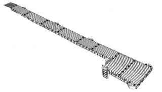 Badbrygga Rotodock 23,9 x 1,5 meter med en avsats längst ut som är 4×3 meter, Flytkapacitet 11.700kg