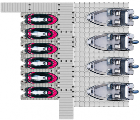 BoatPort 5/JetPort Marina 4/6, 12,0 meter och 13,6 meter, grå, Flytkapacitet 32.780 kg