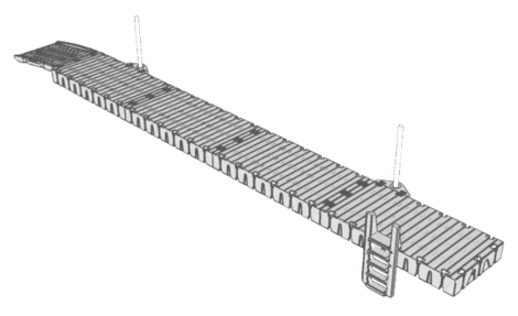 Badbrygga Rotodock 13,9 x 1,5 meter, Flytkapacitet 5.400kg
