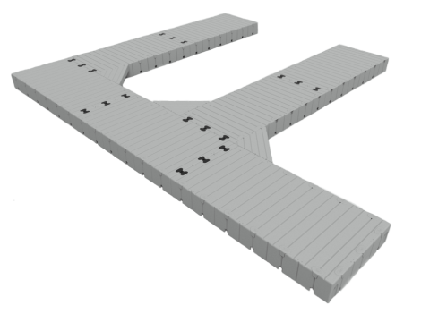 Marinabrygga Rotodock 9,0 x 1,5 meter med 2 vingar 6,0 x 1,5 meter, Flytkapacitet 9.450kg