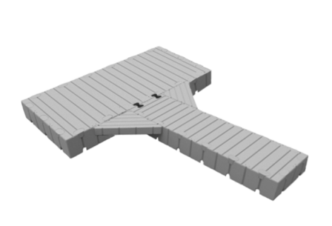 Badbrygga Rotodock T-form 4,5x1,0 meter och 3x1,5 meter, med 2 Fyllnadshörn, Flytkapacitet 2.250kg